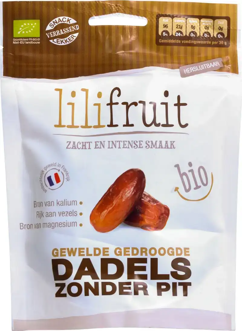 Gewelde gedroogde dadels zonder pit