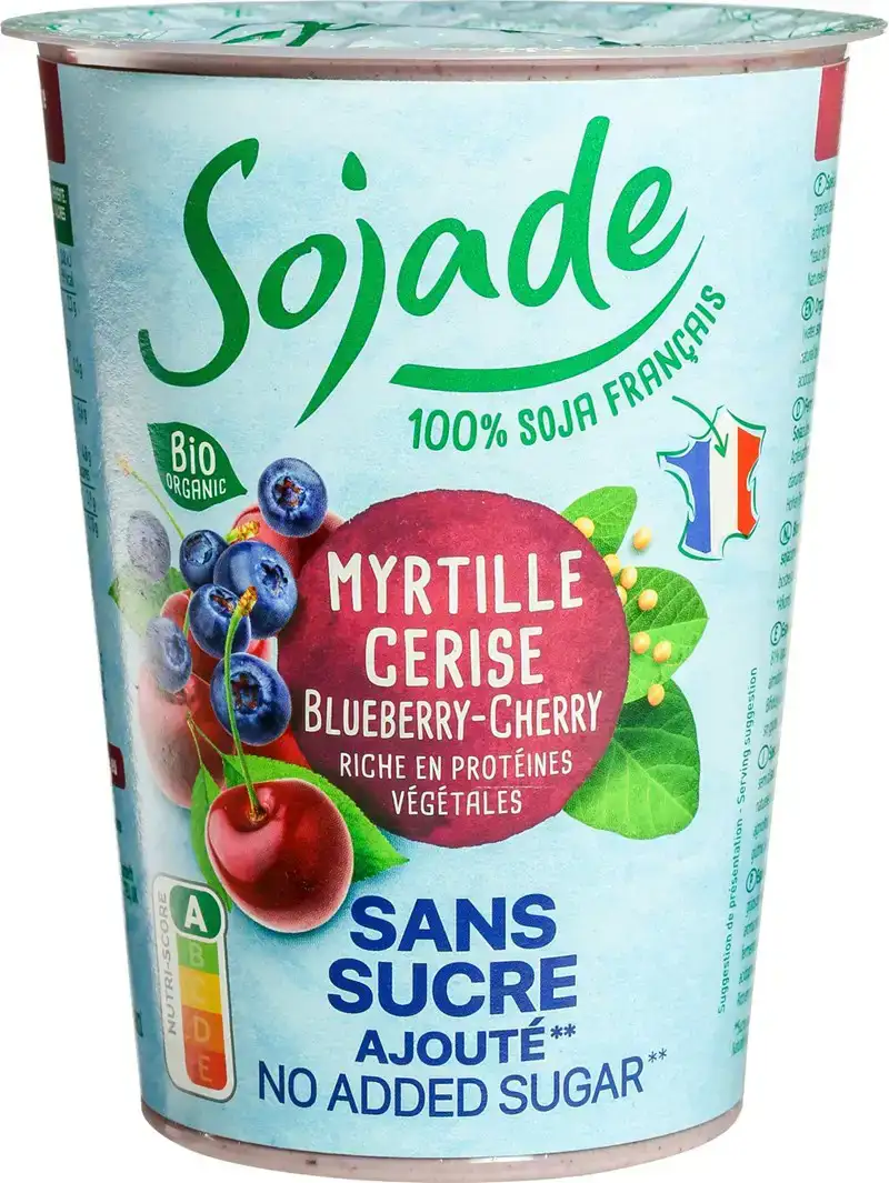 Plantaardige variatie op yoghurt soja - blauwe bes/kers